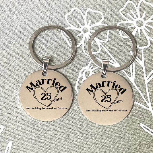 25 Years of Marriage Stainless Steel Keychain - Silver Anniversary Gift - Celebrate Love & Commitment