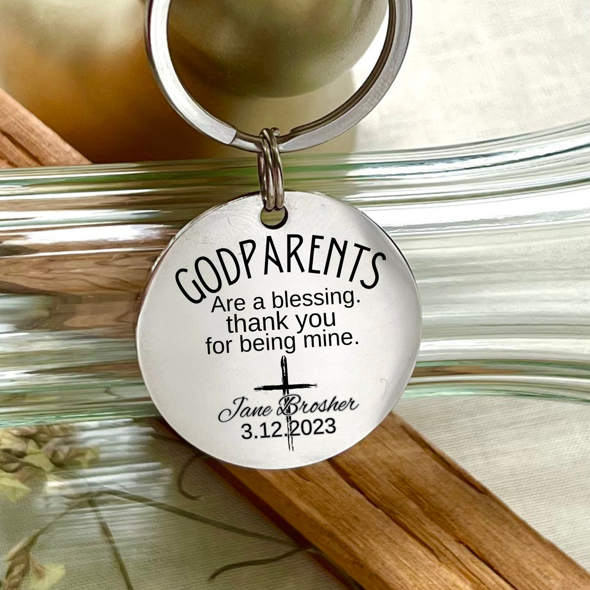 Personalized Godmother Keychain: Stainless Steel Godparent Gift