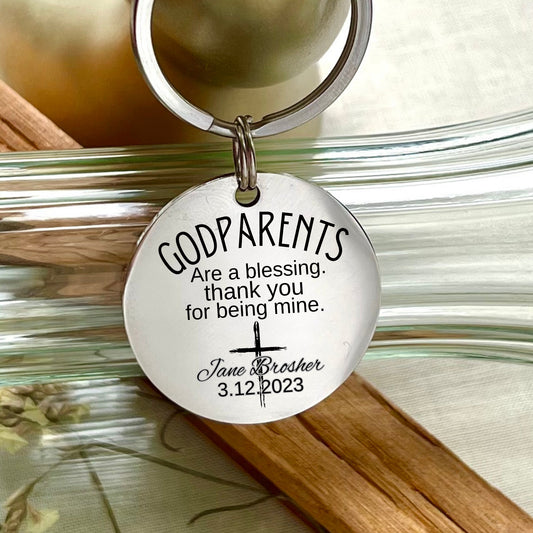 Personalized Godmother Keychain: Stainless Steel Godparent Gift
