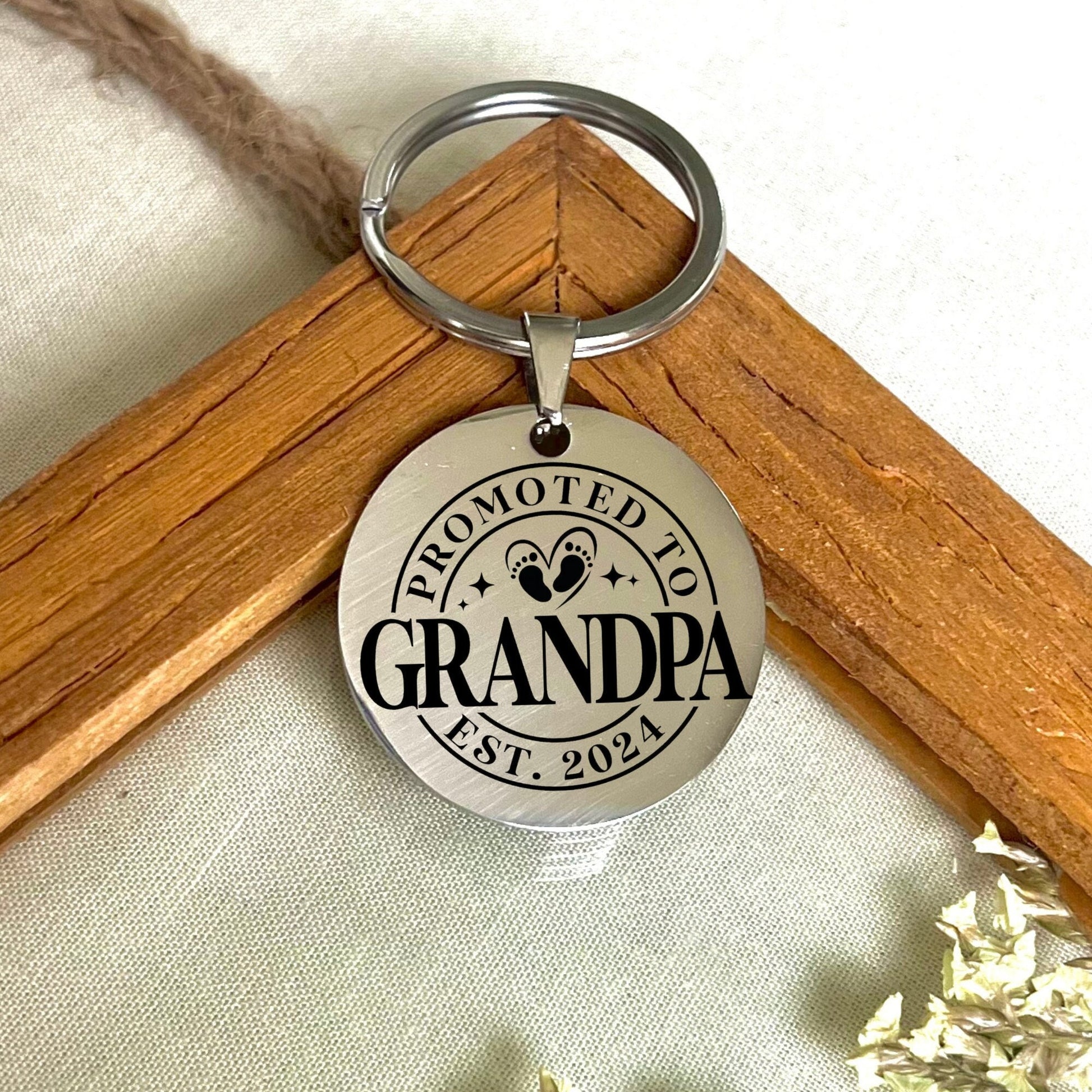 Promoted to Grandpa Stainless Steel Keychain - First-Time Grandpa Gift - Cherish the Grandparent Moment