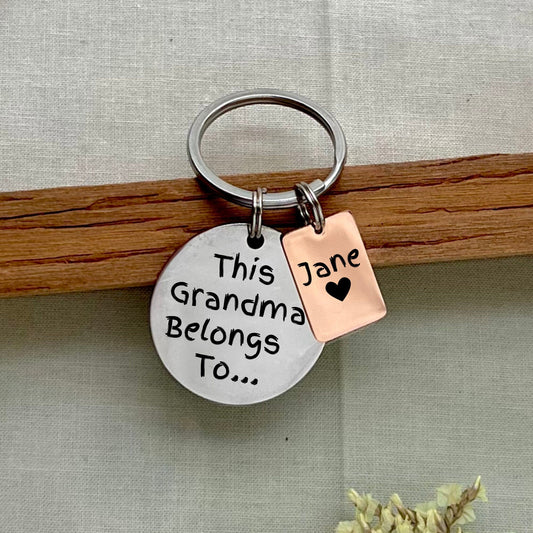 This Grandma Belongs to - Heartfelt Loved Nanny Keychain - Stainless Steel - Grandma Gift