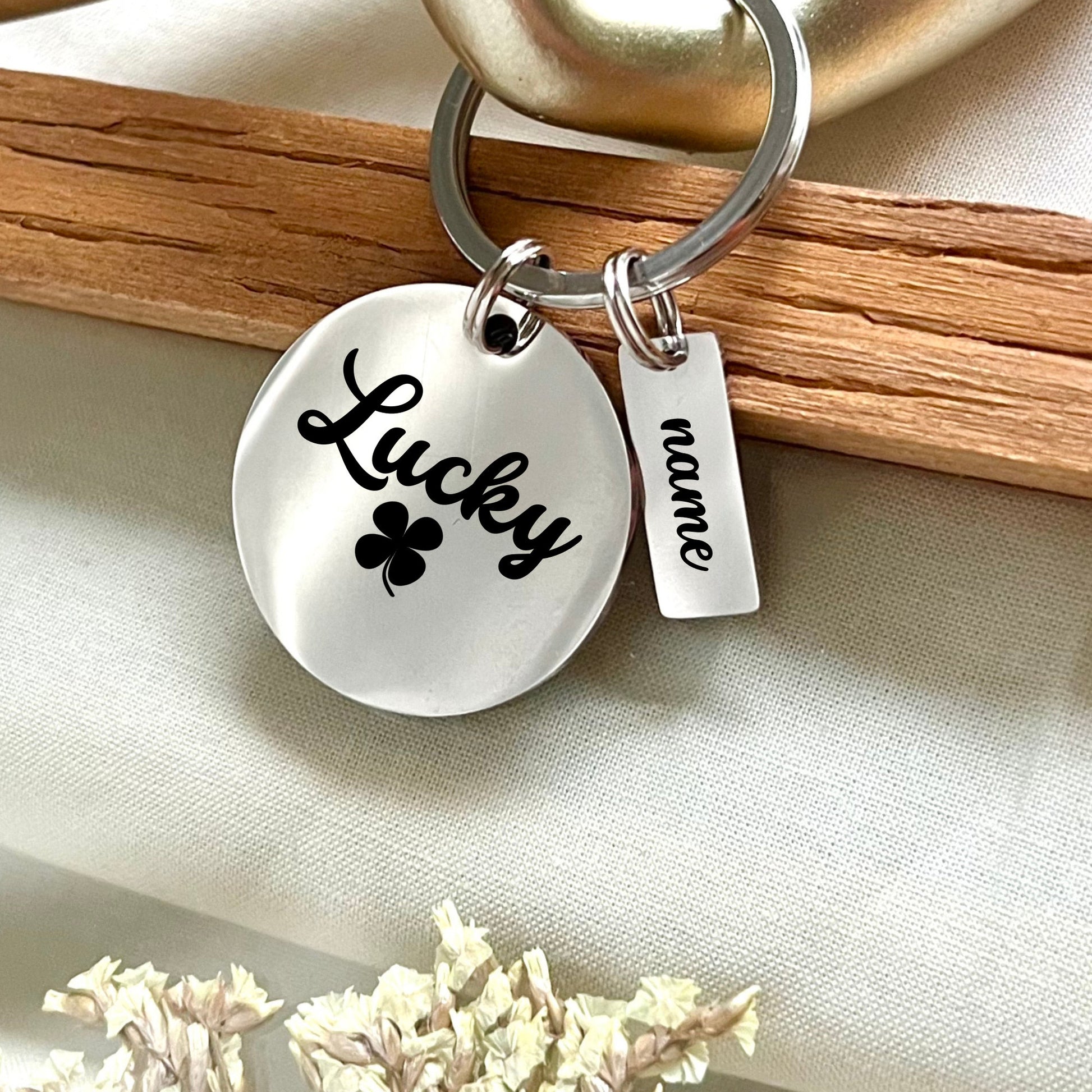 Personalized Lucky Four Leaf Clover Stainless Steel Keychain - St. Patrick's Day Gift