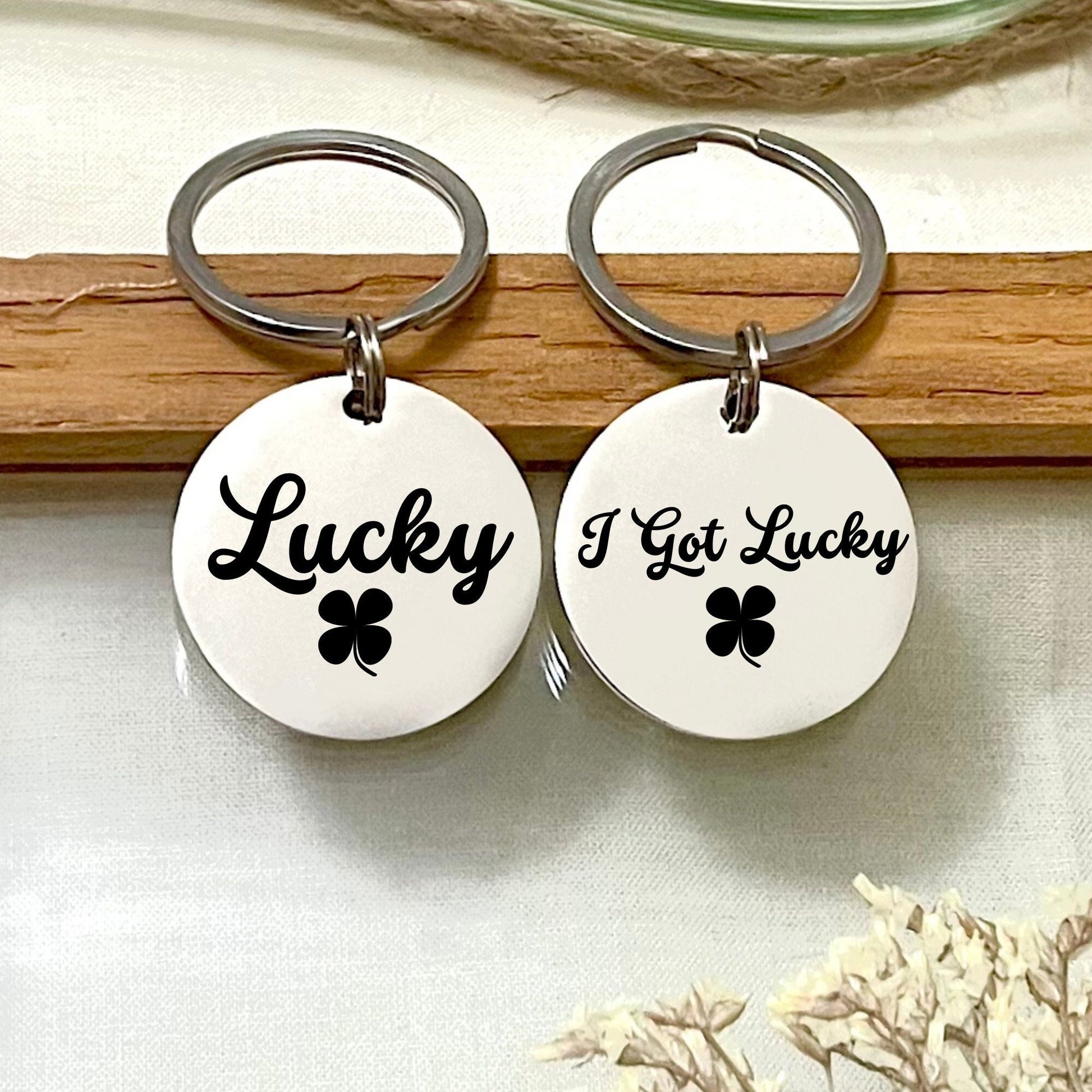 Personalized Lucky Four Leaf Clover Stainless Steel Keychain - St. Patrick's Day Gift