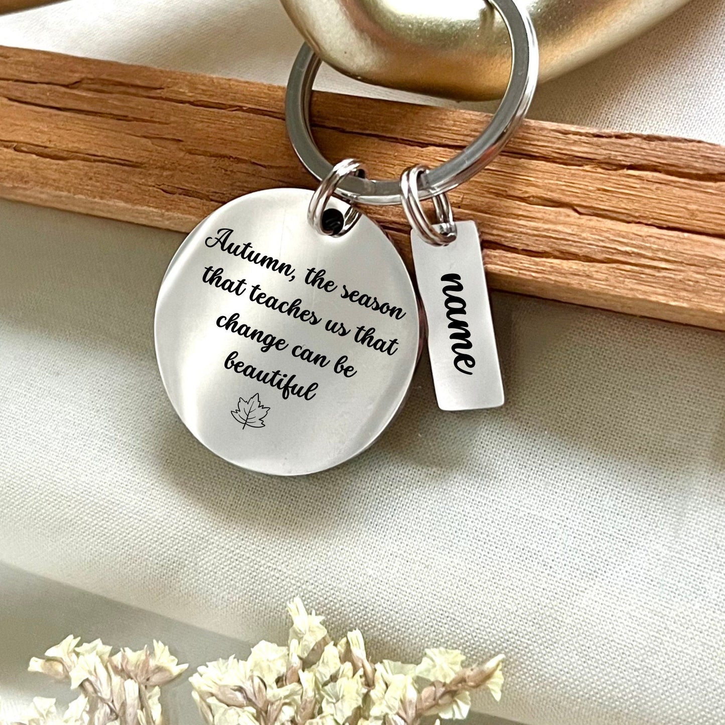 Personalized Autumn Leaf Keychain: Inspirational Stainless Steel Thanksgiving Gift