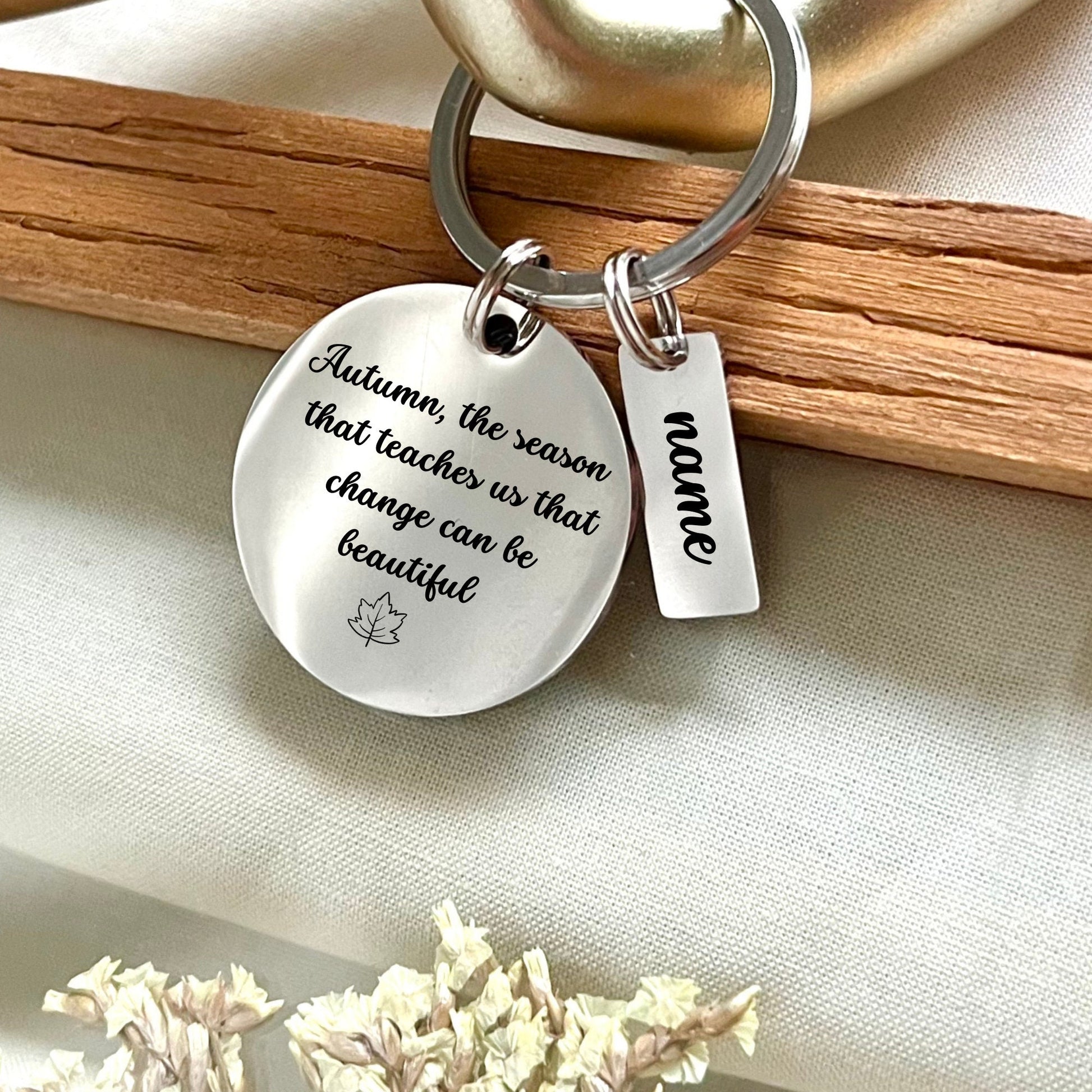 Personalized Autumn Leaf Keychain: Inspirational Stainless Steel Thanksgiving Gift