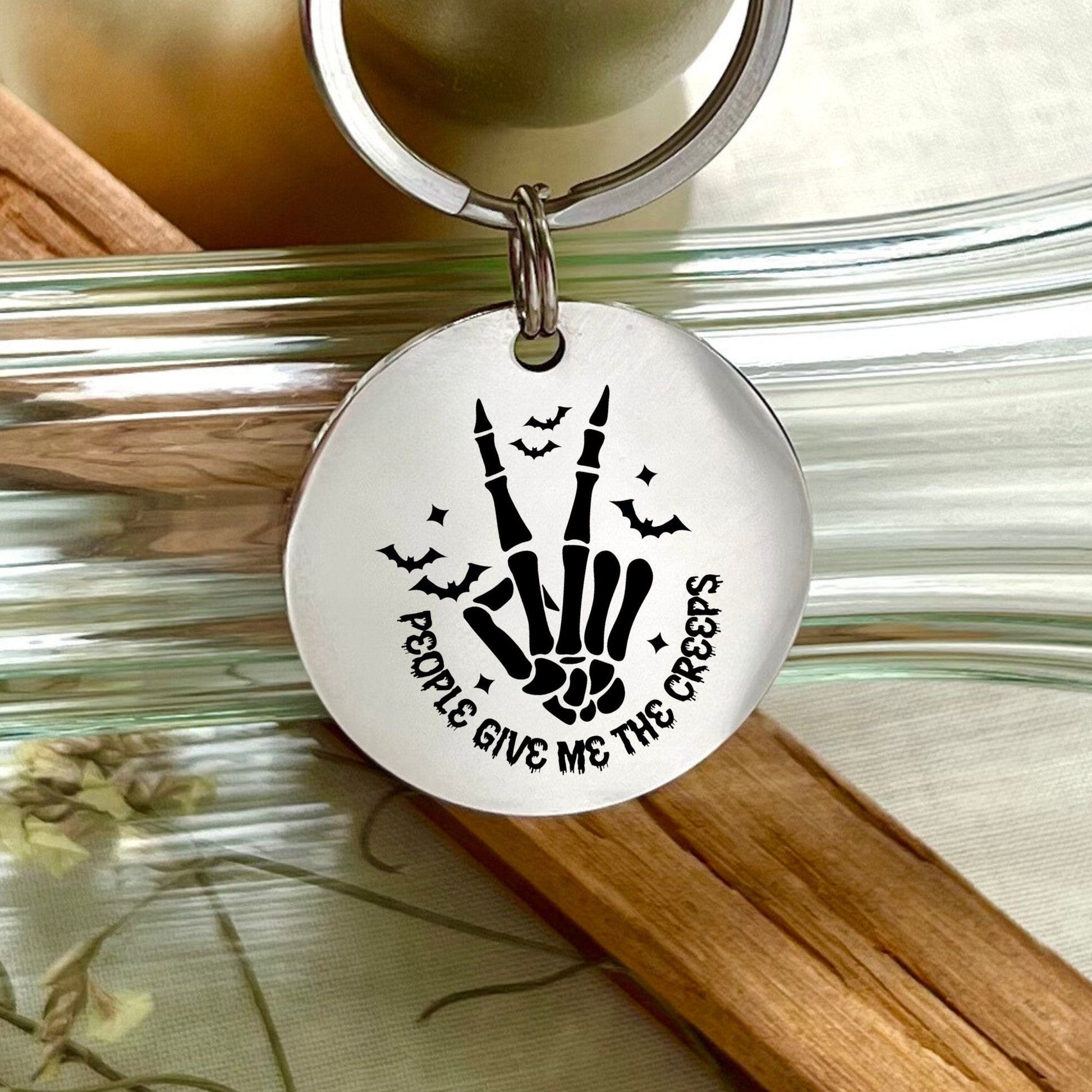 Personalized Skeleton Hand Keychain: Stainless Steel Halloween Accessory