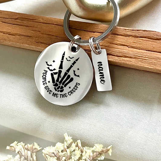 Personalized Skeleton Hand Keychain: Stainless Steel Halloween Accessory