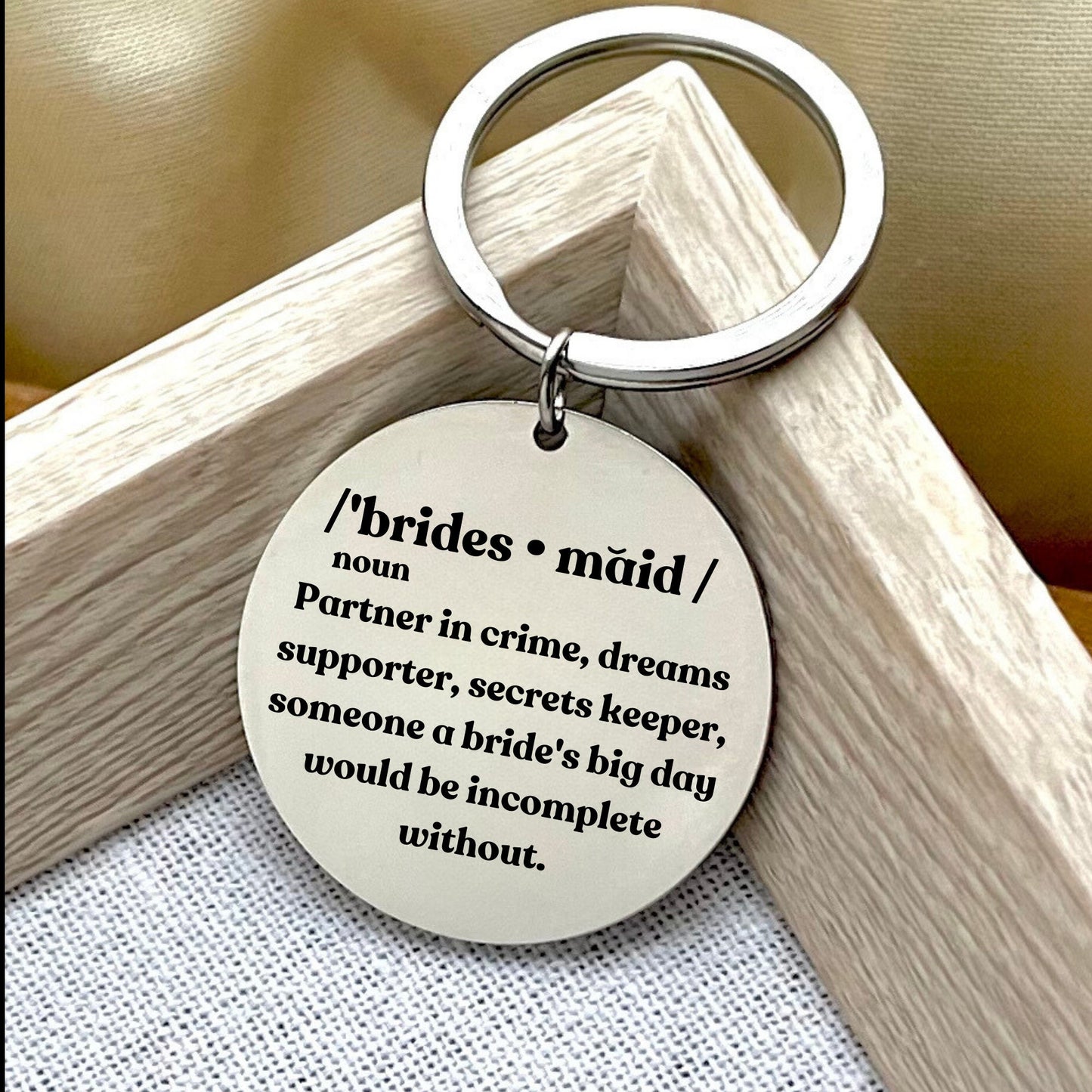 Personalized Bridesmaid Definition Keychain - Stainless Steel Bridal Gift