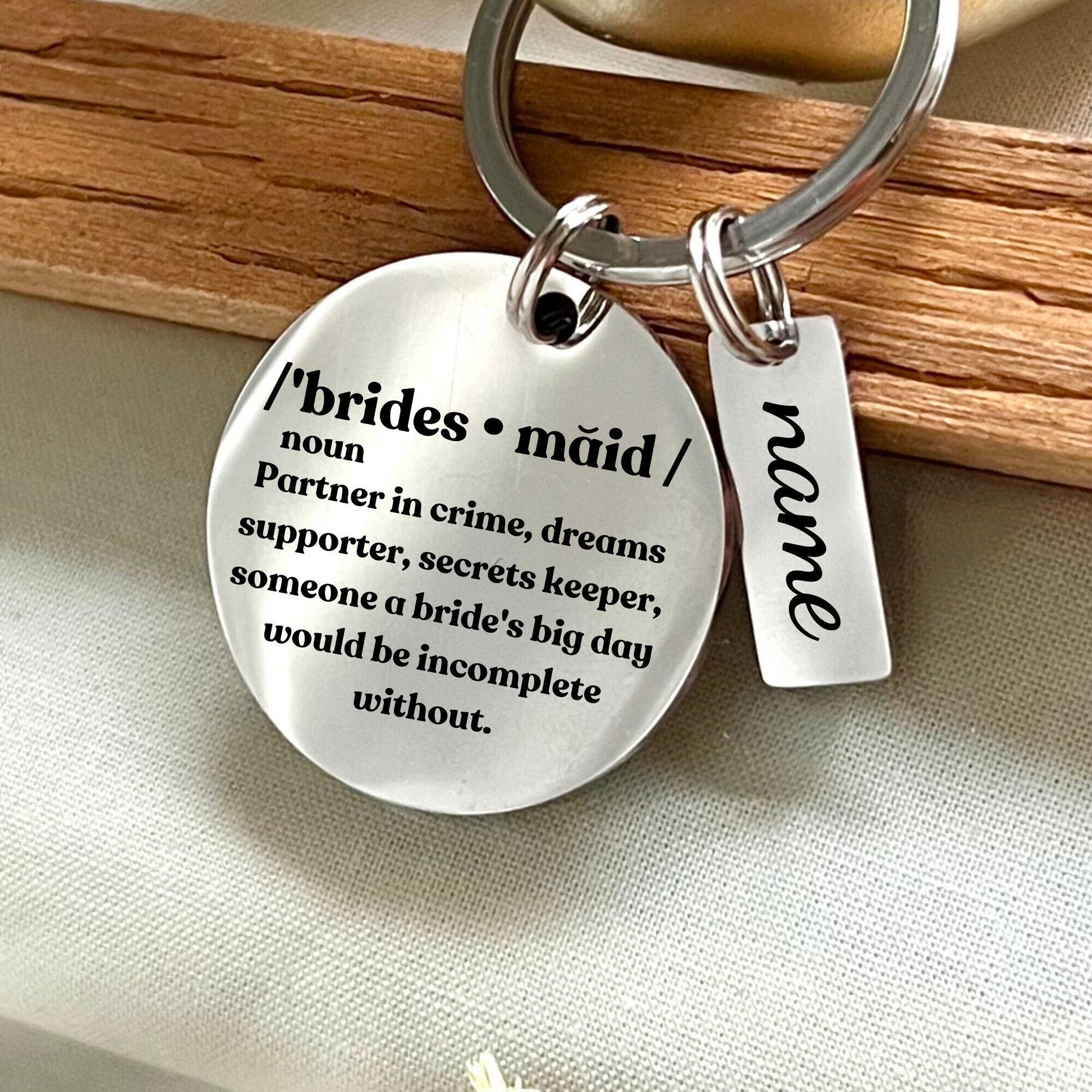 Personalized Bridesmaid Definition Keychain - Stainless Steel Bridal Gift