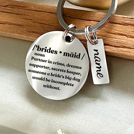 Personalized Bridesmaid Definition Keychain - Stainless Steel Bridal Gift