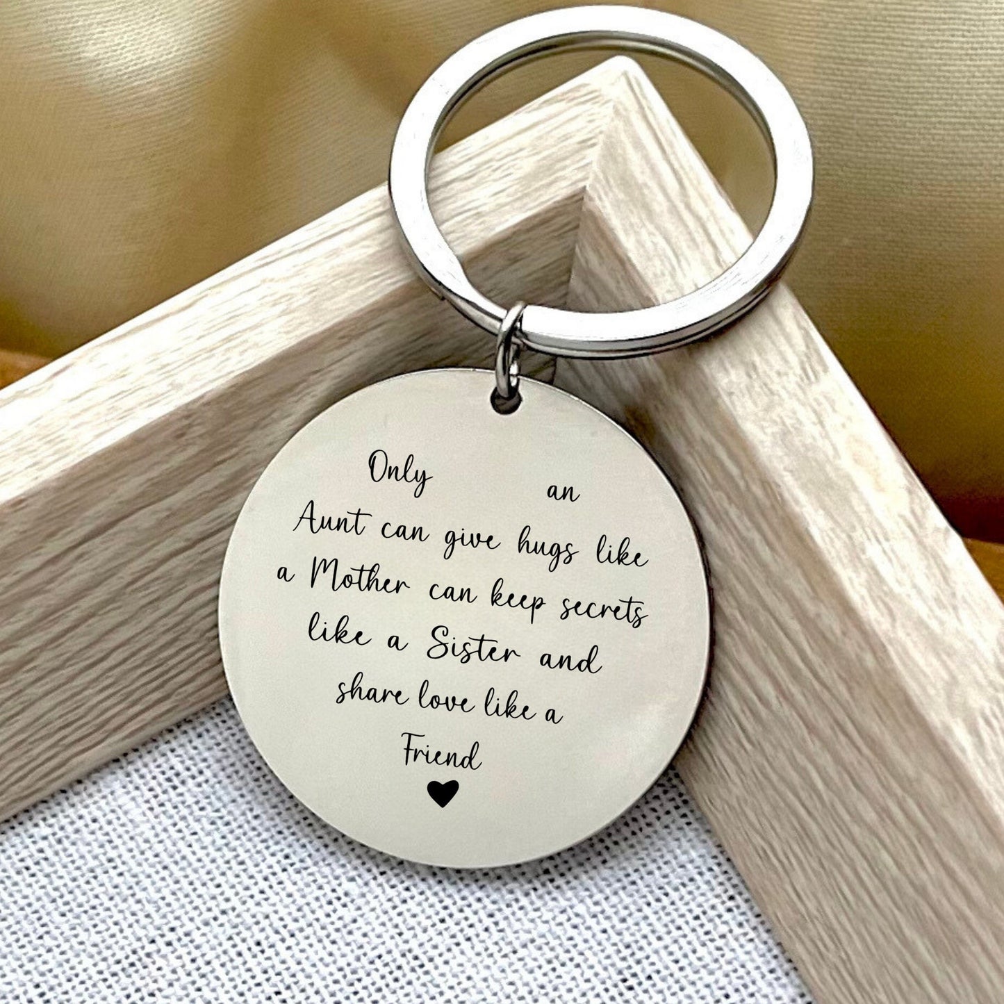 Personalized Aunt Keychain: Stainless Steel Heart, Custom Message
