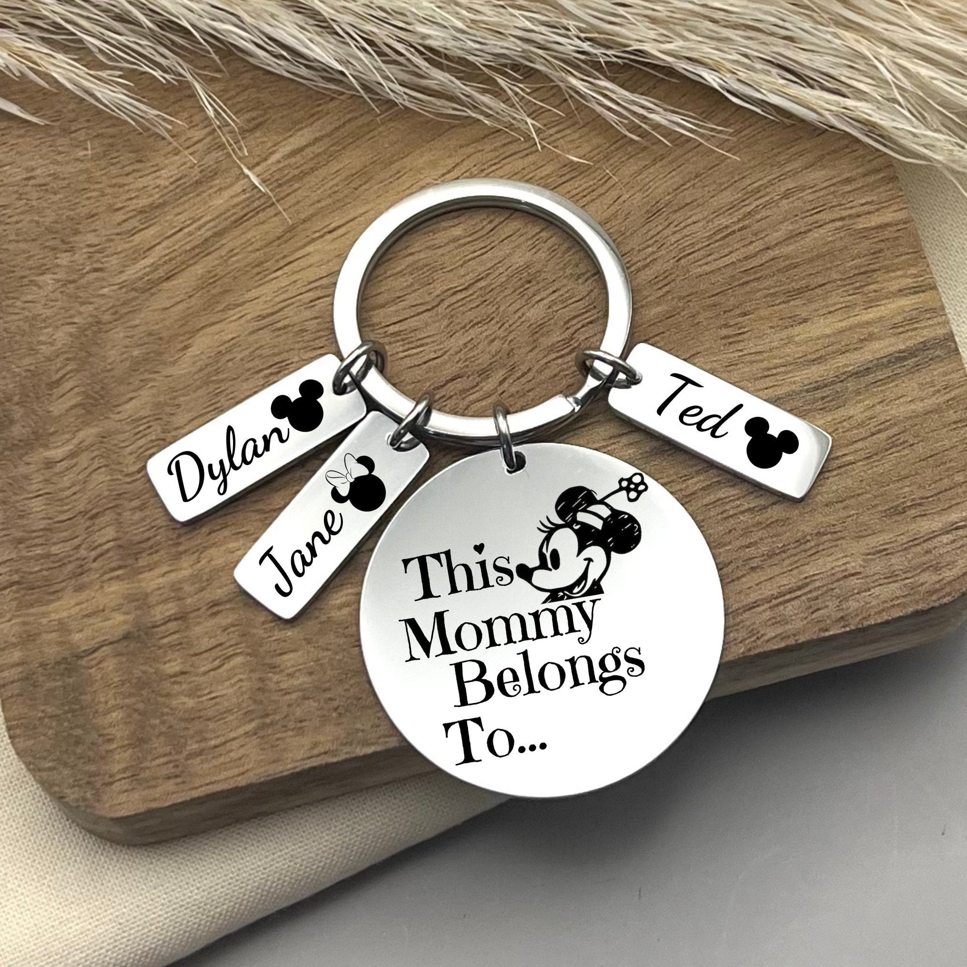 Custom This Mommy Belongs To Stainless Steel Keychain - Handmade Keychain for Disney Lover Mom - Custom Mother's Day Gift