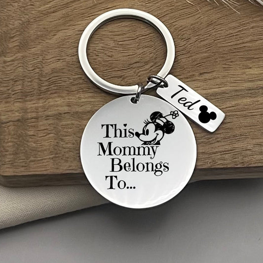Custom This Mommy Belongs To Stainless Steel Keychain - Handmade Keychain for Disney Lover Mom - Custom Mother's Day Gift
