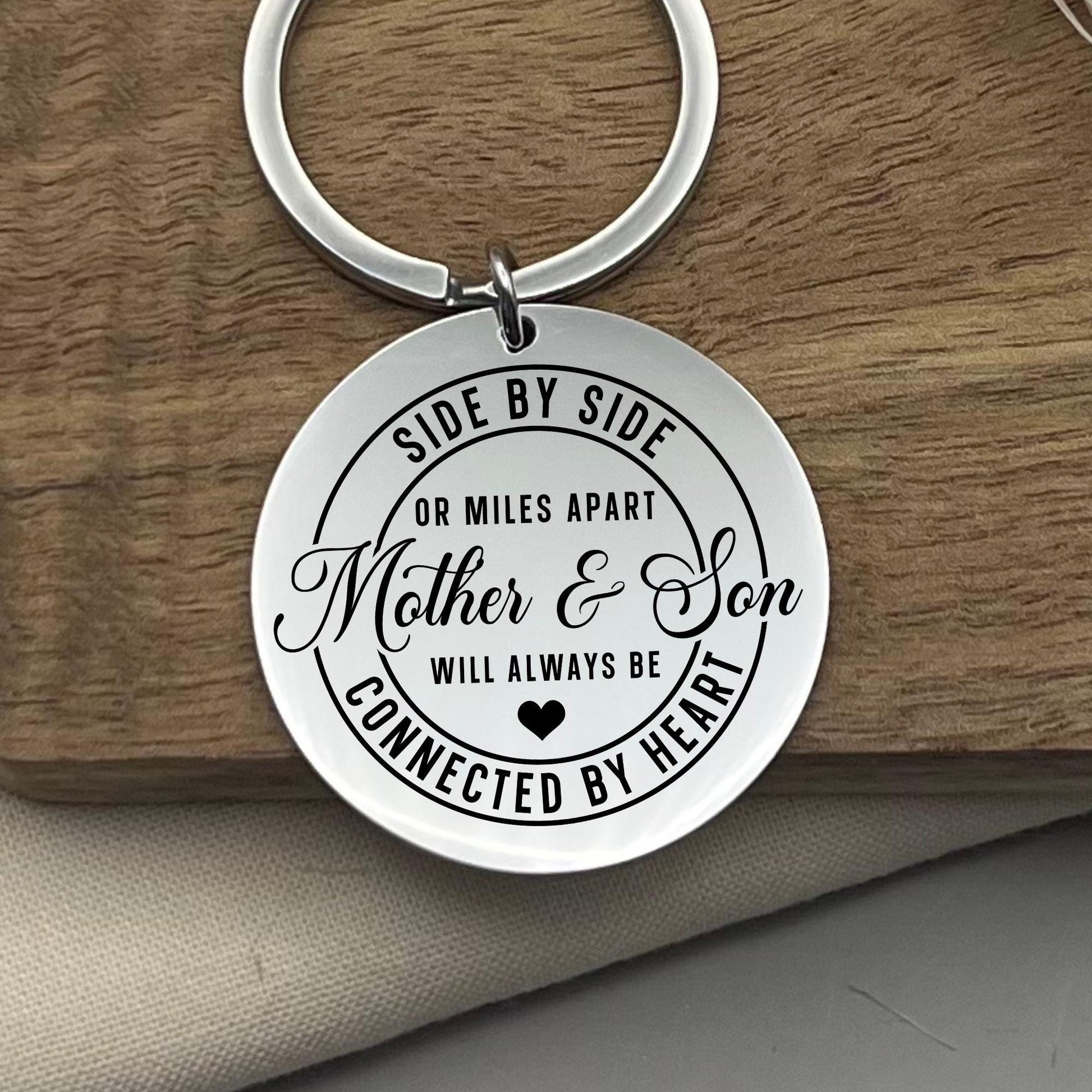 Personalized Mother & Son Stainless Steel Keychain - Engraved Gift