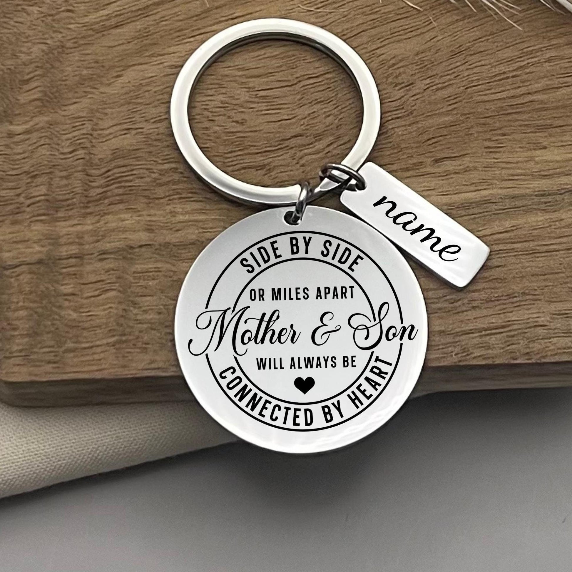 Personalized Mother & Son Stainless Steel Keychain - Engraved Gift