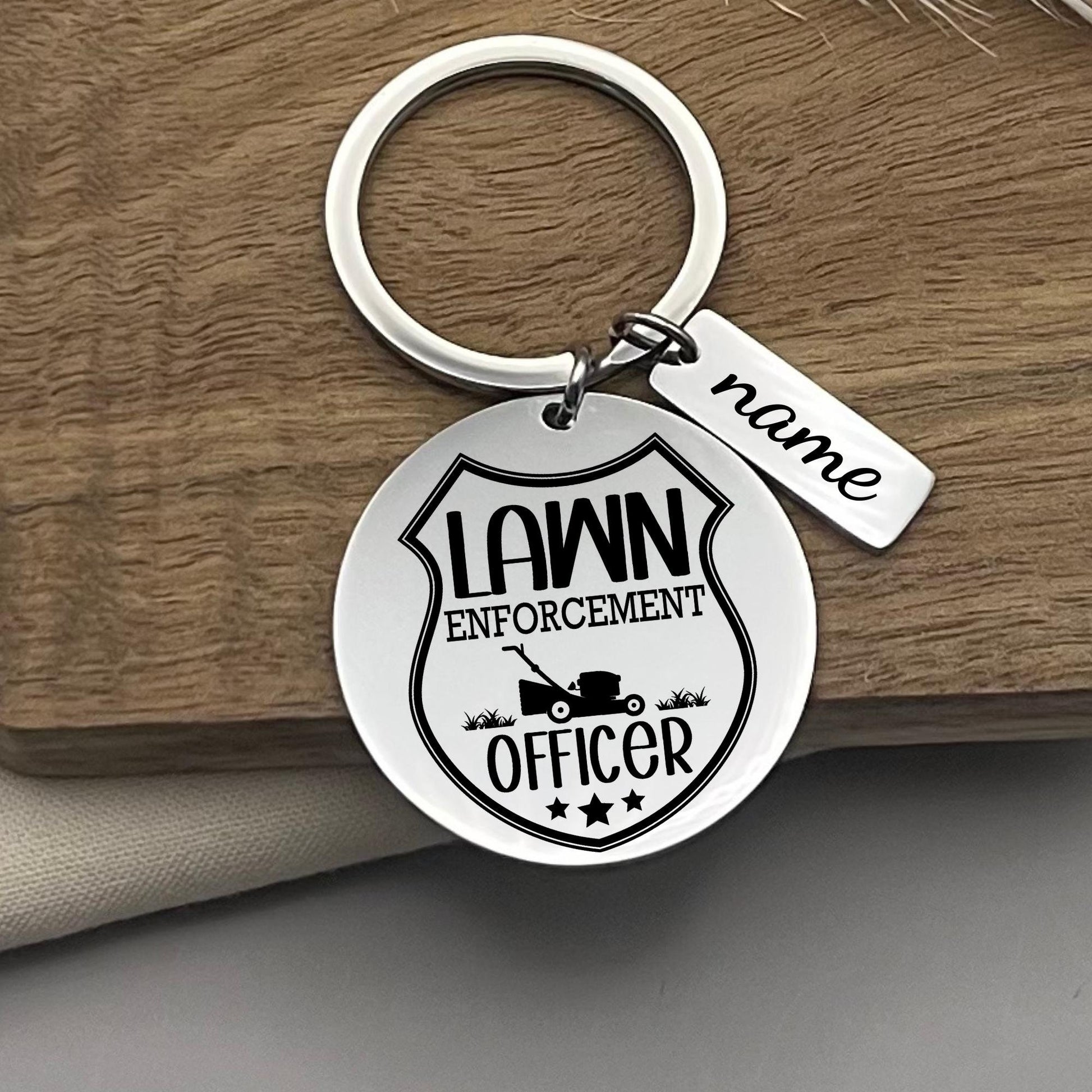 Custom Lawn Enforcement Officer Stainless Steel Keychain - Personalized Father's Day Gift