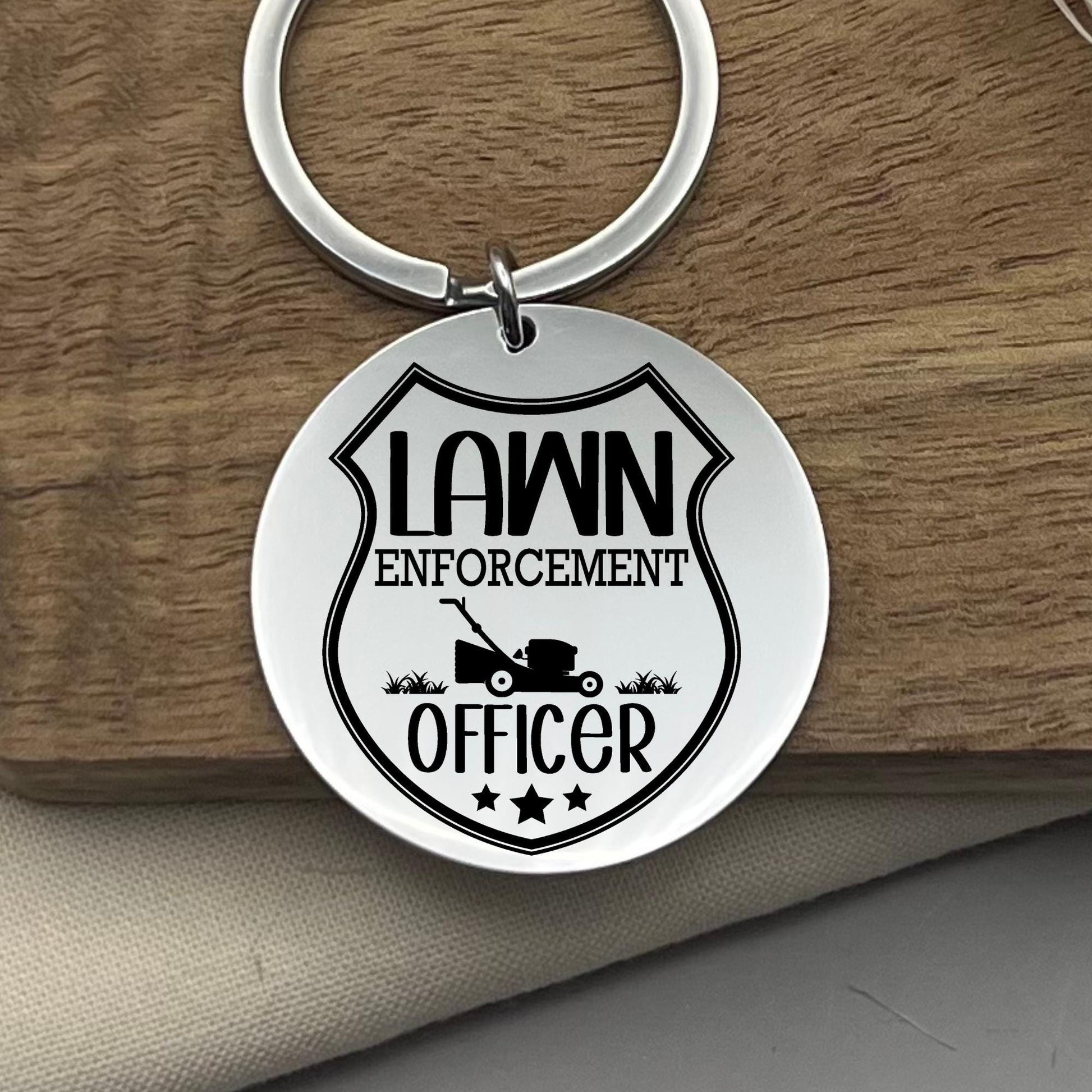 Custom Lawn Enforcement Officer Stainless Steel Keychain - Personalized Father's Day Gift