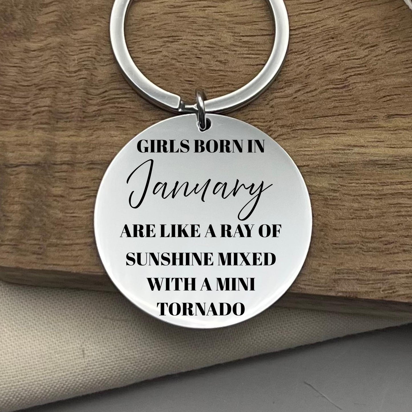 Personalized January Girl Keychain: Engraved Stainless Steel Birthday Gift