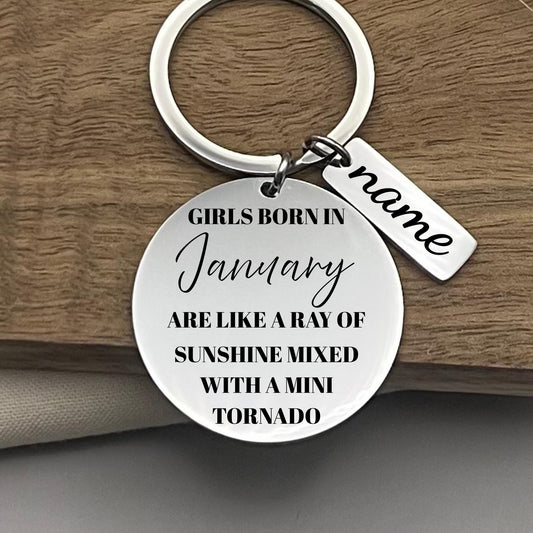 Personalized January Girl Keychain: Engraved Stainless Steel Birthday Gift