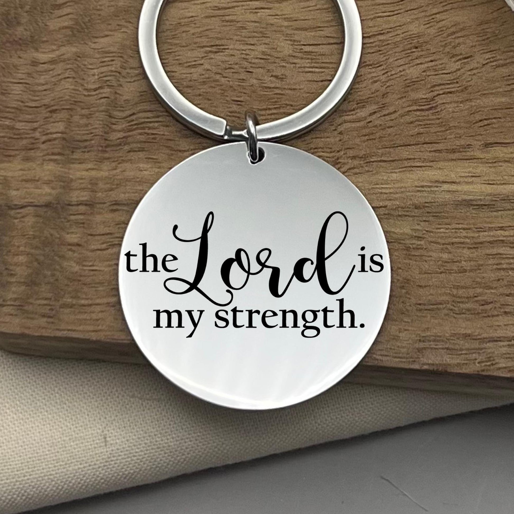 Personalized Lord is My Strength Keychain – Christian Encouragement Gift – Stainless Steel Faith Keepsake